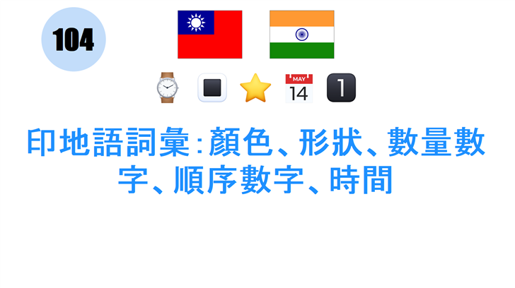 印地語詞彙：顏色、形狀、數量數字、順序數字、時間